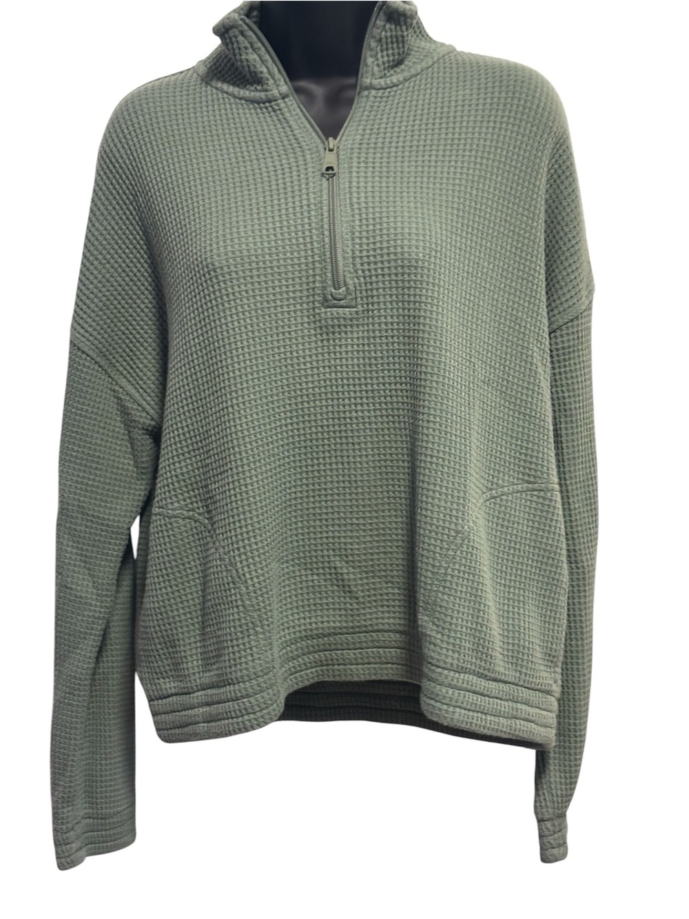 Aerie Women's Waffle-Knit Half-Zip Pullover Sweater - Sage medium